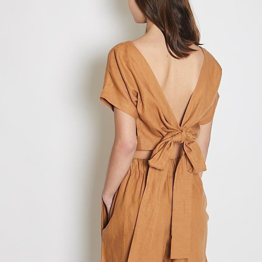 Lauren Winter Wraparound Top in Camel Linen